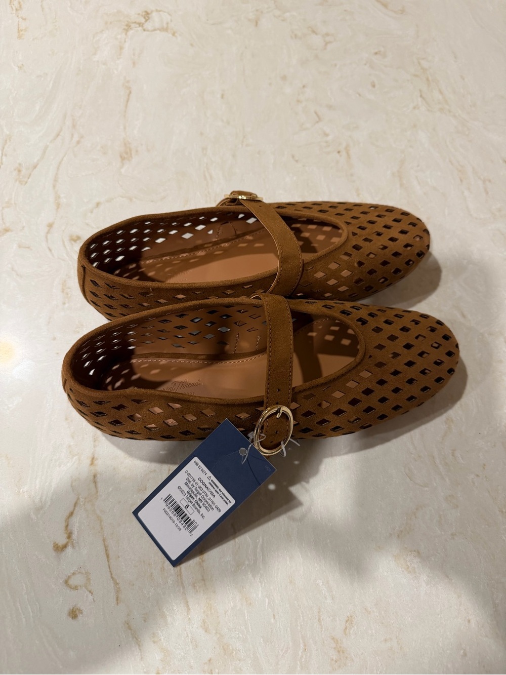 Universal Thread Tan Perforated Mary Jane Flats with Strap